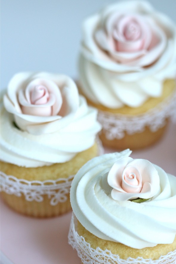 shabby chic light pink rose lace cupcakes